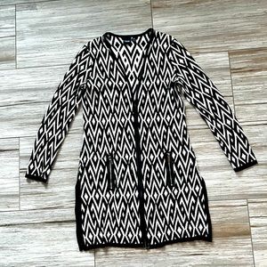 RAFAELLA BLACK WHITE LONG COTTON CARDIGAN Size Small